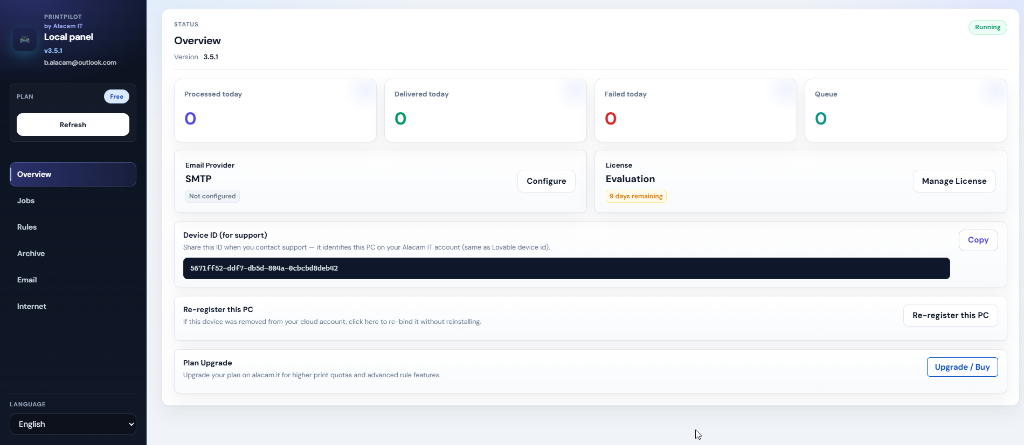 PrintPilot Overview dashboard interface