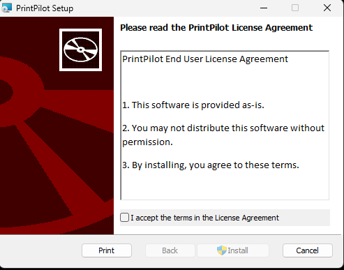 PrintPilot Setup License Agreement
